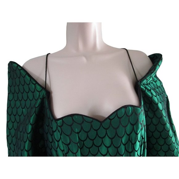 Vintage Emerald Green Black Scale Floral Damask Cocktail Formal by Moza USA Made - Picture 9 of 12